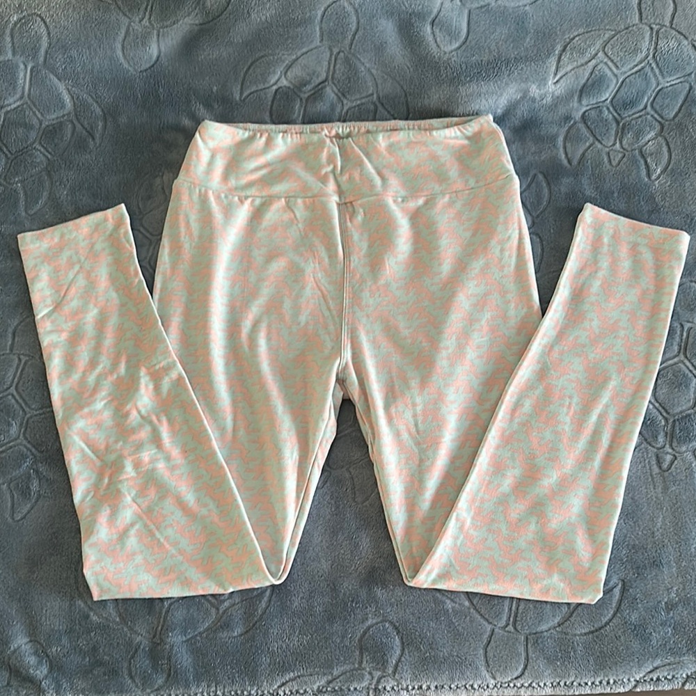 Luluroe Patterned Leggings in Pastel Pink and Mint. NWOT